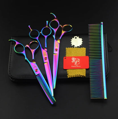 7.0 Inch Rainbow Shaped Scissors Pet Grooming Dense Tooth Scissors Set Pet Cleaning & Grooming Products Grooming Tools PTS-006