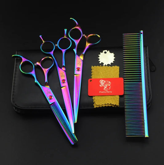 7.0 Inch Rainbow Shaped Scissors Pet Grooming Dense Tooth Scissors Set Pet Cleaning & Grooming Products Grooming Tools PTS-006