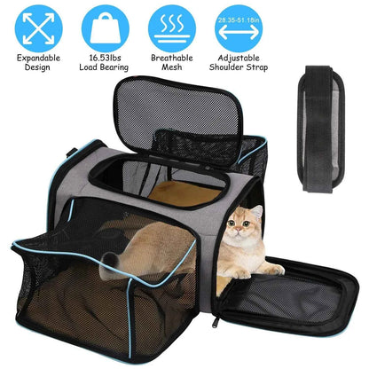 DB Medium-Size Expandable Zipper Eco-Friendly Pet Carrier Airline Approved Cat Dog Collapsible Soft Bag Removable Fleece Pad