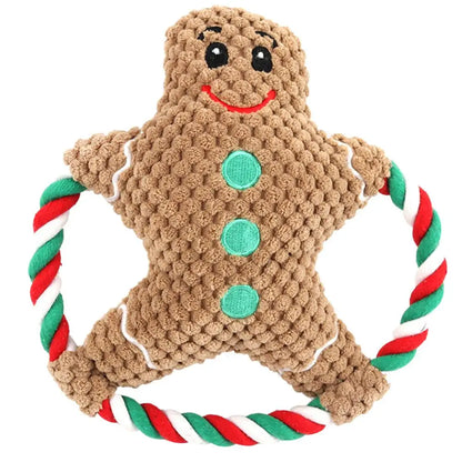 Christmas Plush Squeaker Dog Toy with Rope – Santa, Snowman & Elk Chew Toys