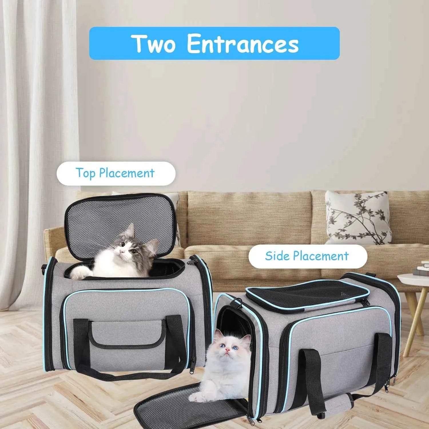 DB Medium-Size Expandable Zipper Eco-Friendly Pet Carrier Airline Approved Cat Dog Collapsible Soft Bag Removable Fleece Pad
