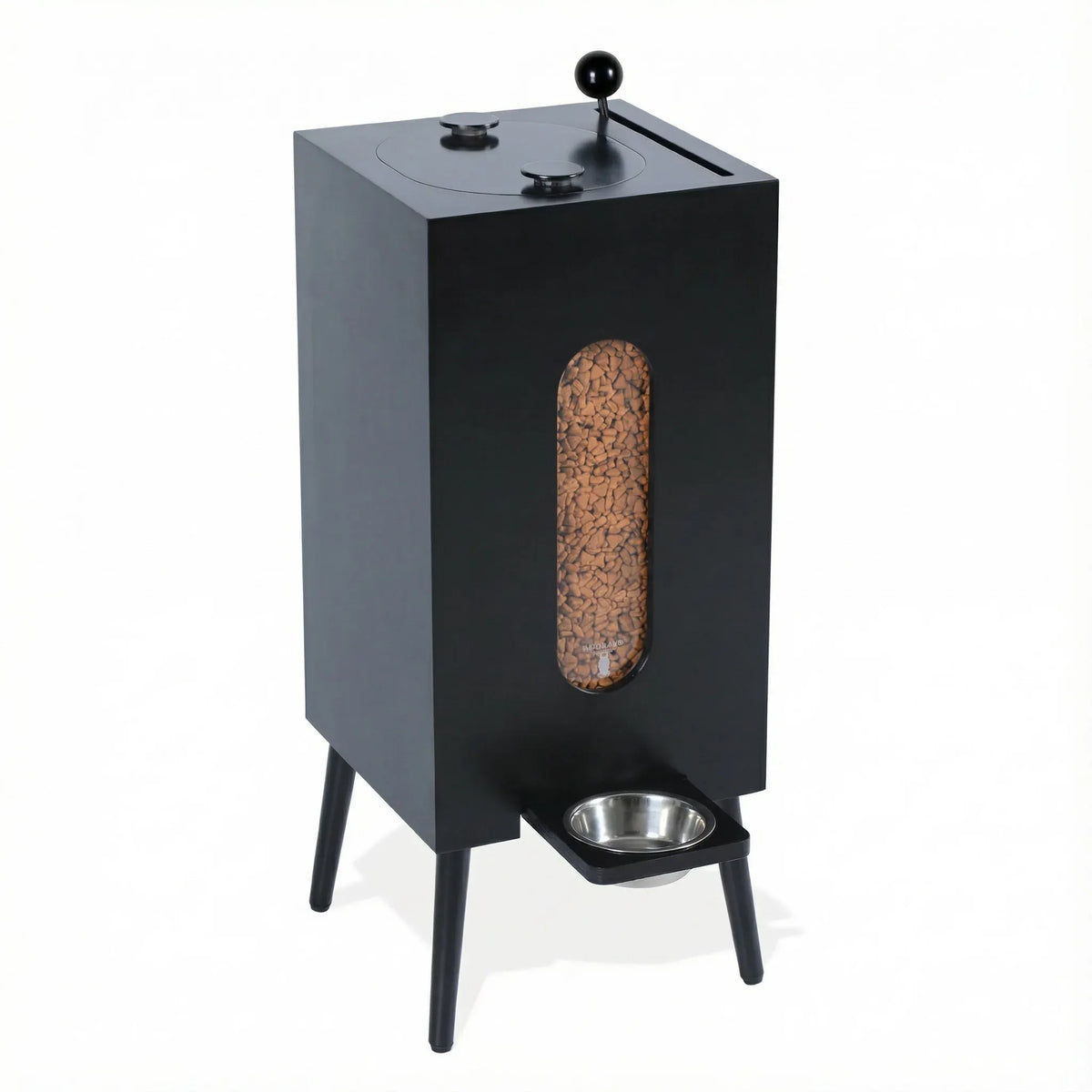 Elevated Wooden Cat Feeder Stand – Matte Black Raised Pet Bowl Holder