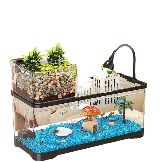 Desktop Ecology Fish Tank – Transparent LED Aquarium with Oxygen & Energy Saving Design