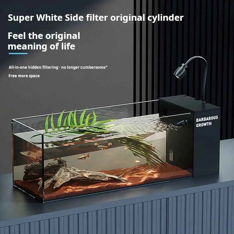 Ultra‑White Glass Desktop Aquarium – 220V Modern Rectangular Fish Tank