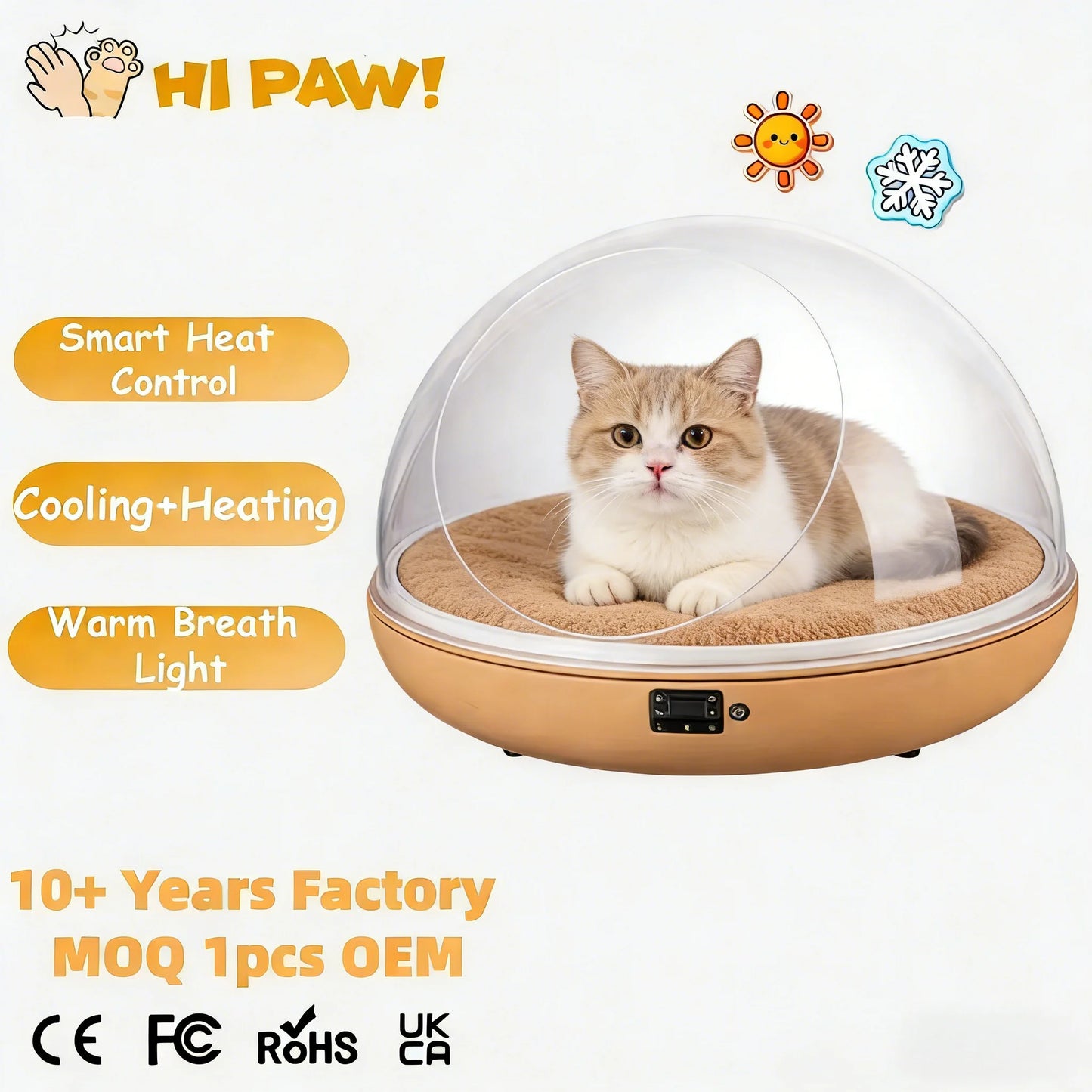 HI PAW Luxury Round Pet Bed – Soft Heated/Cooling Fleece Cushion for Cats & Dogs