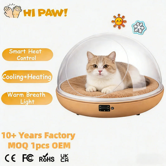 HI PAW Luxury Round Pet Bed – Soft Heated/Cooling Fleece Cushion for Cats & Dogs