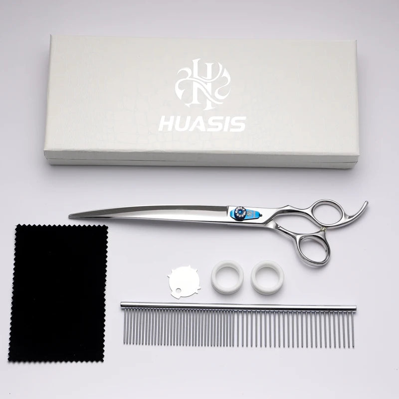 HUASIS HU27 Classic Style 6.5" 7" 7.5" 8" Curved Dog Grooming Scissors Ergonomic Pets Shears 440C Sharp Safe Comfortable