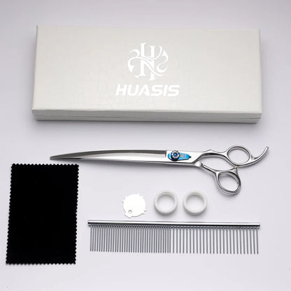 HUASIS HU27 Classic Style 6.5" 7" 7.5" 8" Curved Dog Grooming Scissors Ergonomic Pets Shears 440C Sharp Safe Comfortable