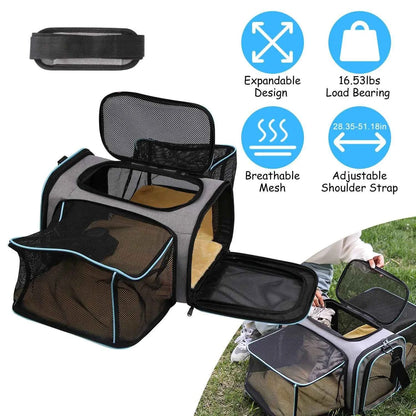 DB Medium-Size Expandable Zipper Eco-Friendly Pet Carrier Airline Approved Cat Dog Collapsible Soft Bag Removable Fleece Pad