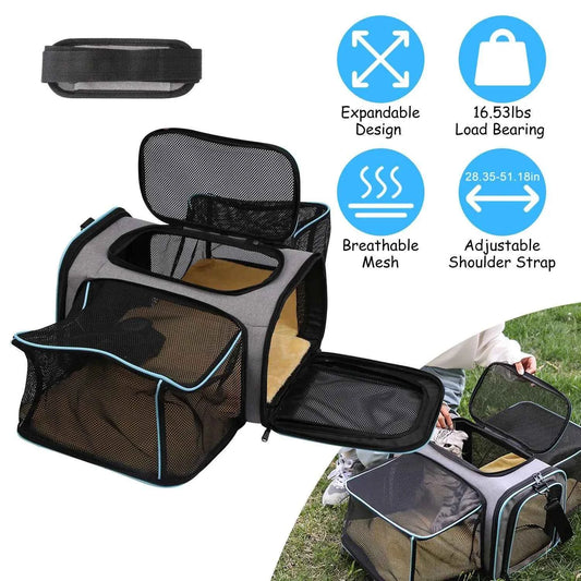 DB Medium-Size Expandable Zipper Eco-Friendly Pet Carrier Airline Approved Cat Dog Collapsible Soft Bag Removable Fleece Pad