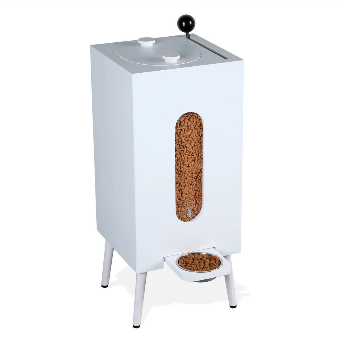 Elevated Wooden Cat Feeder Stand – Matte Black Raised Pet Bowl Holder