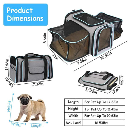 DB Medium-Size Expandable Zipper Eco-Friendly Pet Carrier Airline Approved Cat Dog Collapsible Soft Bag Removable Fleece Pad
