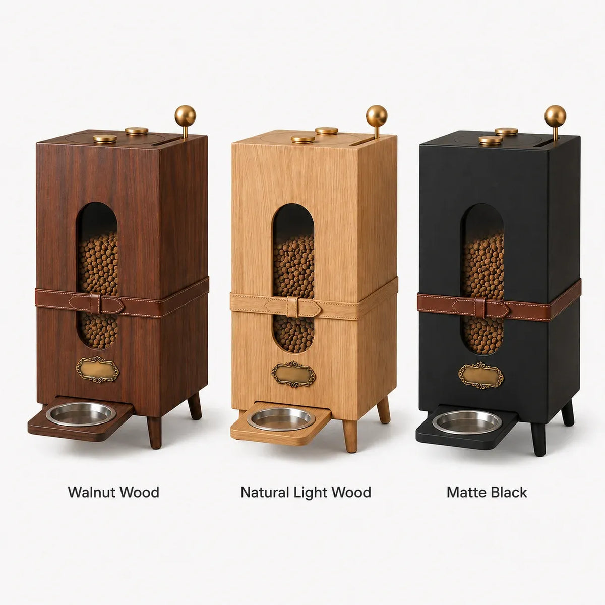 Modern Engineered Wood Pet Feeder Cabinet with Elevated Bowls & Built‑In Storage – Walnut Grain Finish