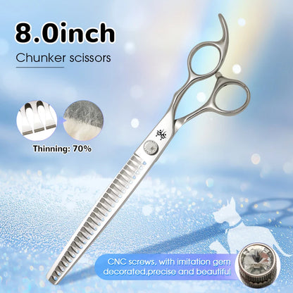Yijiang Professional 7.5/8/9.0 Inch Pet Grooming Scissors Set of 4 Straight Curved Thinner Chunker Blender Scissors Set