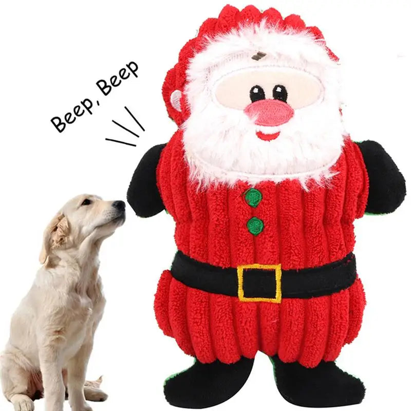 Christmas Plush Squeaker Dog Toy with Rope – Santa, Snowman & Elk Chew Toys
