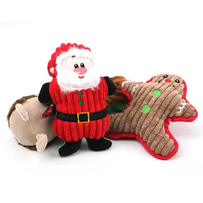 Christmas Plush Squeaker Dog Toy with Rope – Santa, Snowman & Elk Chew Toys