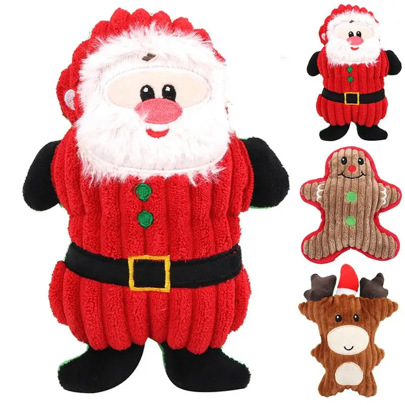 Christmas Plush Squeaker Dog Toy with Rope – Santa, Snowman & Elk Chew Toys