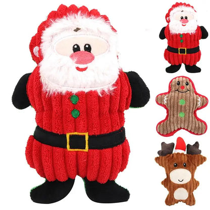 Christmas Plush Squeaker Dog Toy with Rope – Santa, Snowman & Elk Chew Toys