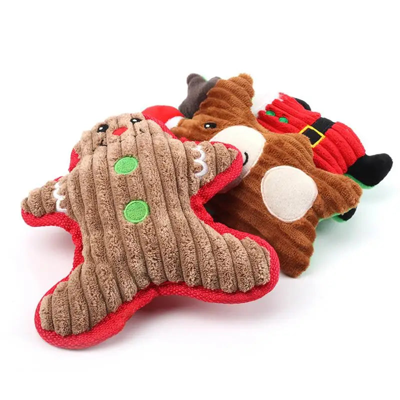 Christmas Plush Squeaker Dog Toy with Rope – Santa, Snowman & Elk Chew Toys
