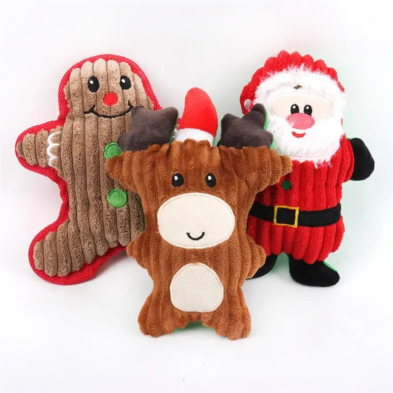 Christmas Plush Squeaker Dog Toy with Rope – Santa, Snowman & Elk Chew Toys