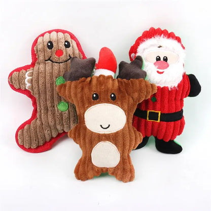 Christmas Plush Squeaker Dog Toy with Rope – Santa, Snowman & Elk Chew Toys