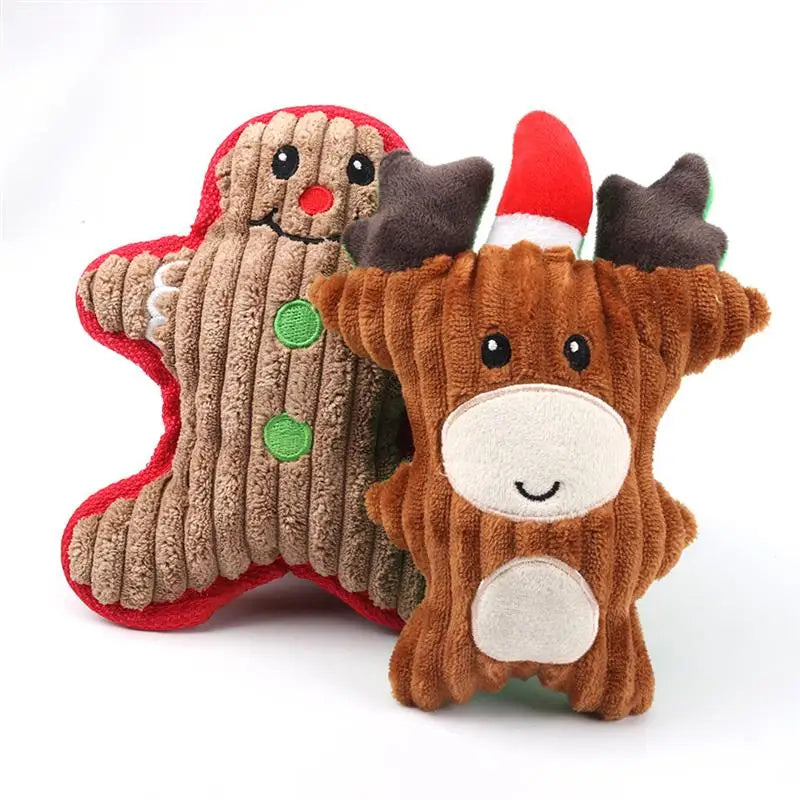 Christmas Plush Squeaker Dog Toy with Rope – Santa, Snowman & Elk Chew Toys