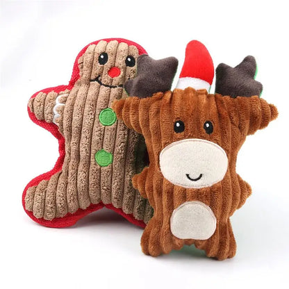 Christmas Plush Squeaker Dog Toy with Rope – Santa, Snowman & Elk Chew Toys