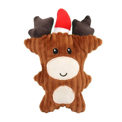 Christmas Plush Squeaker Dog Toy with Rope – Santa, Snowman & Elk Chew Toys
