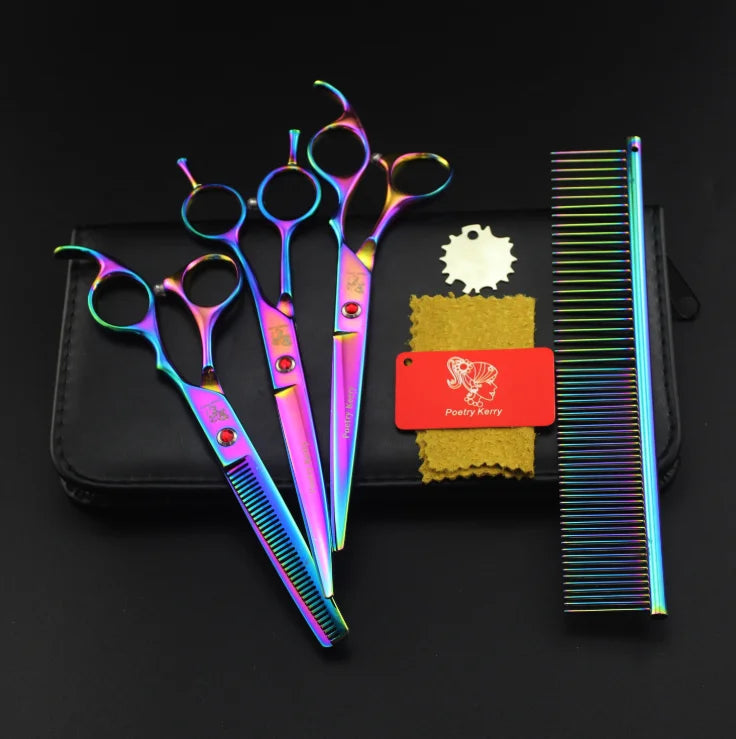 7.0 Inch Rainbow Shaped Scissors Pet Grooming Dense Tooth Scissors Set Pet Cleaning & Grooming Products Grooming Tools PTS-006