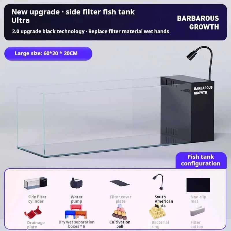 Ultra‑White Glass Desktop Aquarium – 220V Modern Rectangular Fish Tank