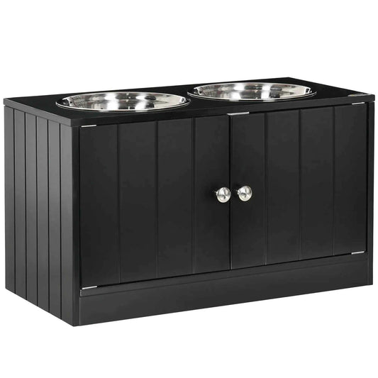 DB 2-in-1 Magnetic Door Dog Food Storage Cabinet & Portable Feeding Station Small Rectangular Steel for Outdoor Use Black
