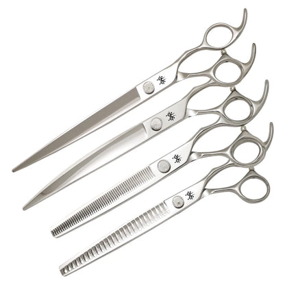 Yijiang Professional 7.5/8/9.0 Inch Pet Grooming Scissors Set of 4 Straight Curved Thinner Chunker Blender Scissors Set