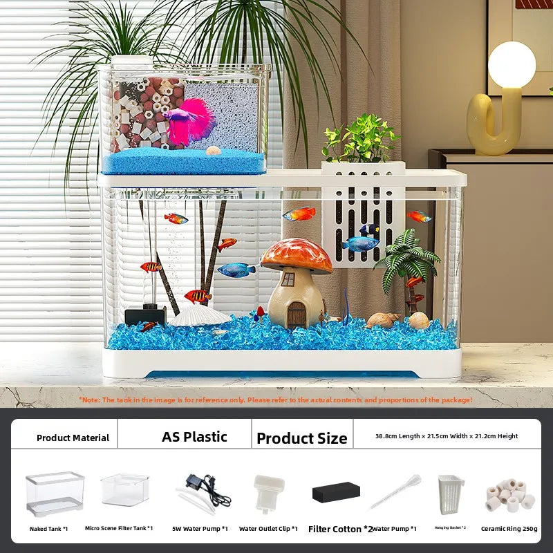 Desktop Ecology Fish Tank – Transparent LED Aquarium with Oxygen & Energy Saving Design