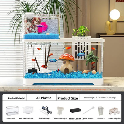 Desktop Ecology Fish Tank – Transparent LED Aquarium with Oxygen & Energy Saving Design