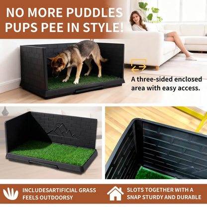 Dog Grass Pad with Tray Indoor Dog Potty 3 High Walls Training Equipment, Male Toilet with Grid, Dog Toilet Dog Litter Box