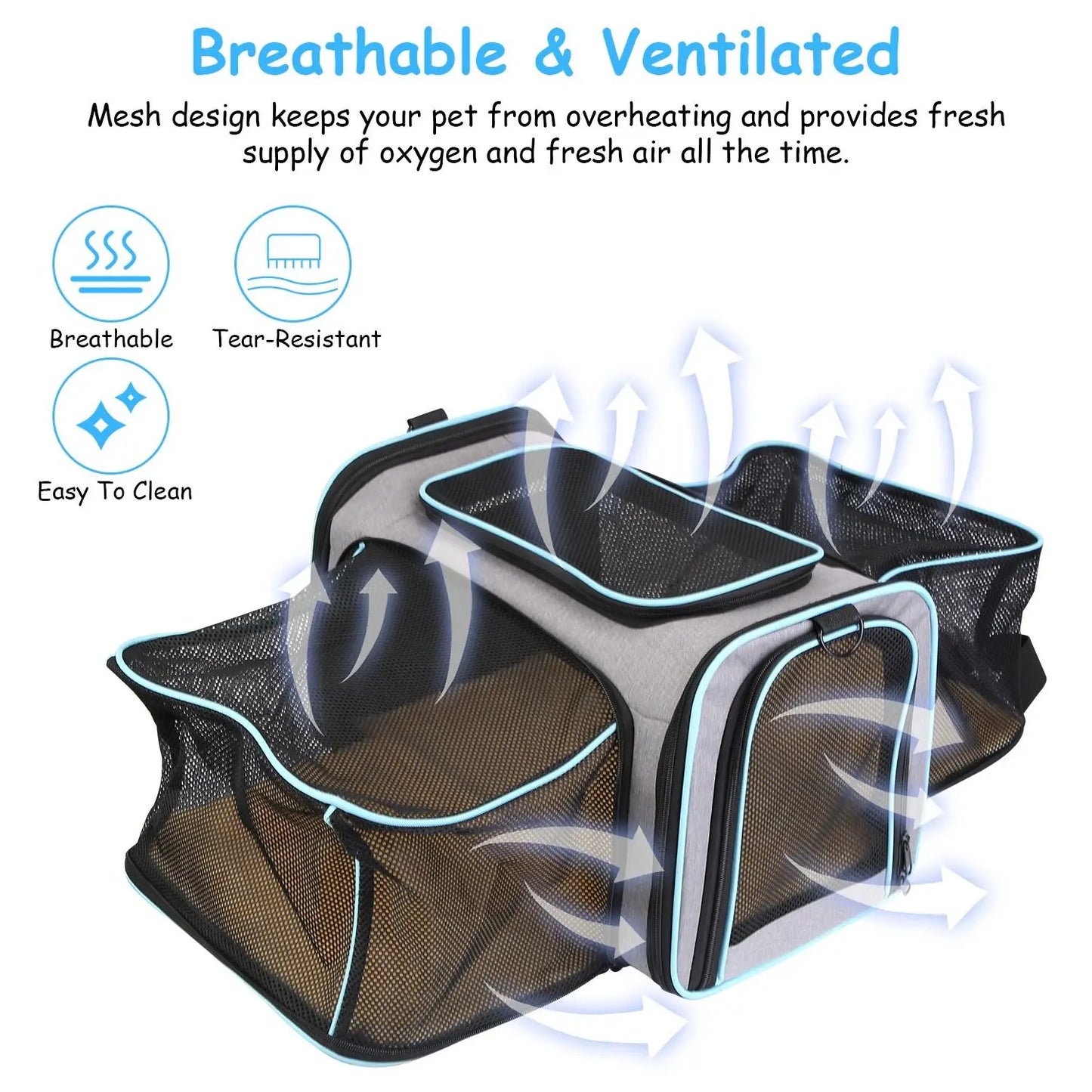 DB Medium-Size Expandable Zipper Eco-Friendly Pet Carrier Airline Approved Cat Dog Collapsible Soft Bag Removable Fleece Pad