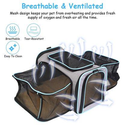 DB Medium-Size Expandable Zipper Eco-Friendly Pet Carrier Airline Approved Cat Dog Collapsible Soft Bag Removable Fleece Pad