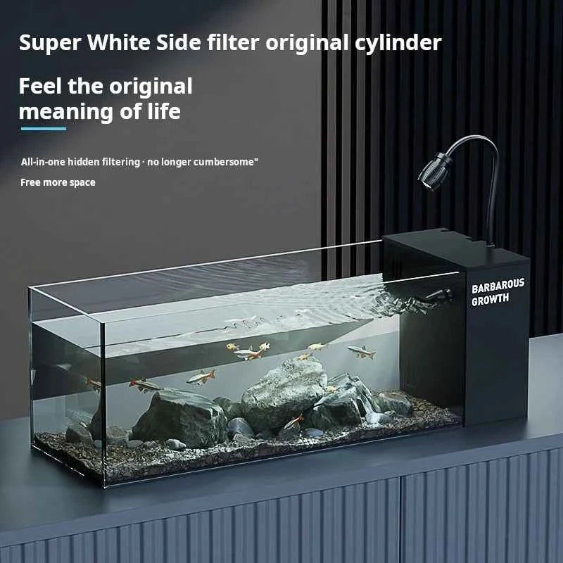 Ultra‑White Glass Desktop Aquarium – 220V Modern Rectangular Fish Tank