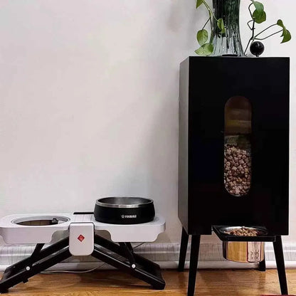 Elevated Wooden Cat Feeder Stand – Matte Black Raised Pet Bowl Holder