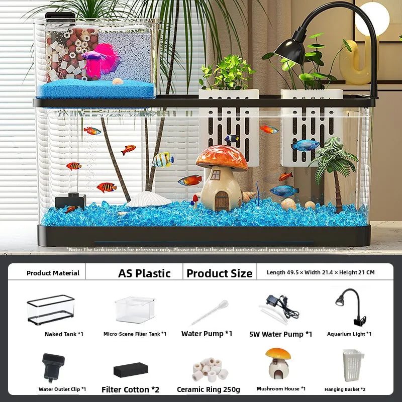 Desktop Ecology Fish Tank – Transparent LED Aquarium with Oxygen & Energy Saving Design