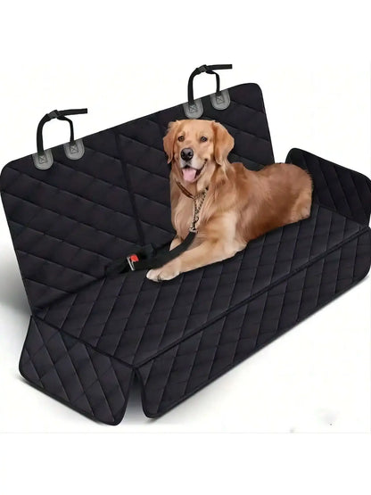 Waterproof Dog Car Seat Cover – Quilted Rear Seat Protector with Center Armrest & Seat Belt Access