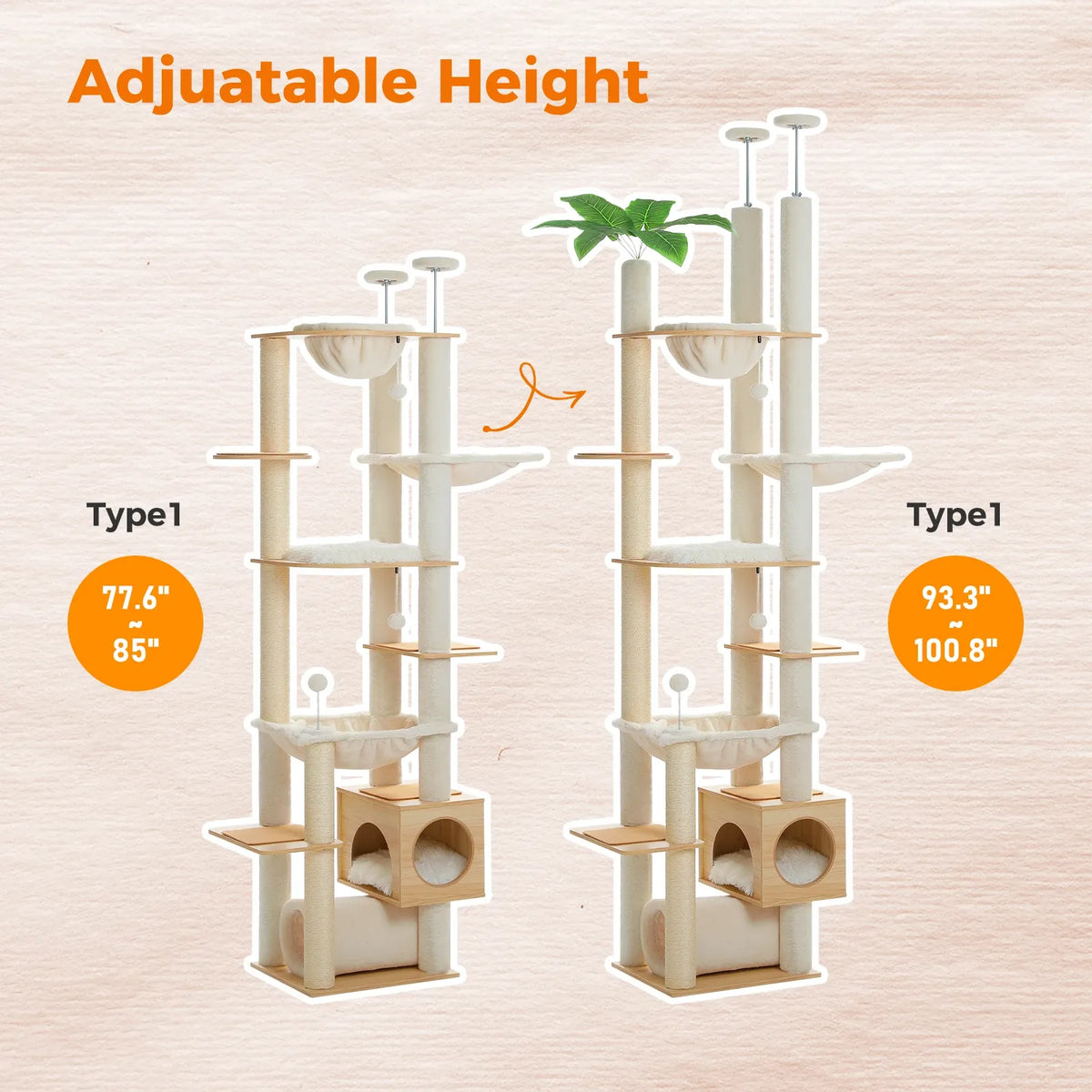 Floor-to-Ceiling Cat Tree – 7-Level Wooden Cat Tower with Hammocks, Condo & Sisal Scratching Posts