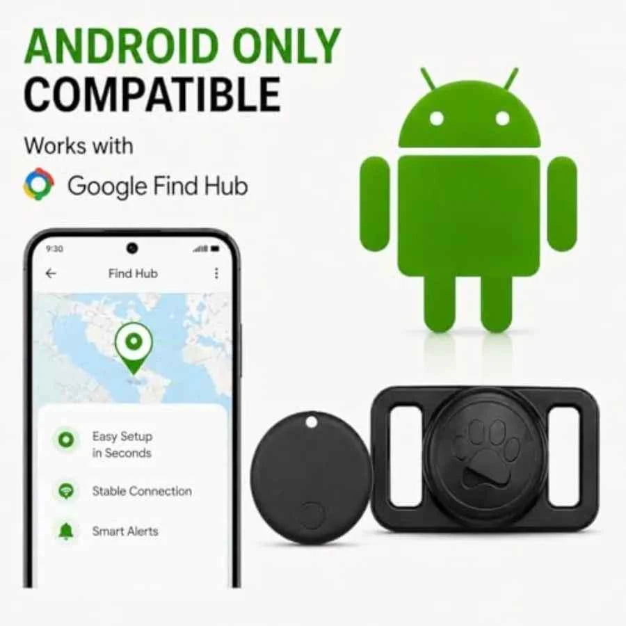Pet Tracker, GPS Collar for Dogs Android Only Smart tag, Waterproof Compatible with Google Find Hub, No Monthly Fee, Advanced T