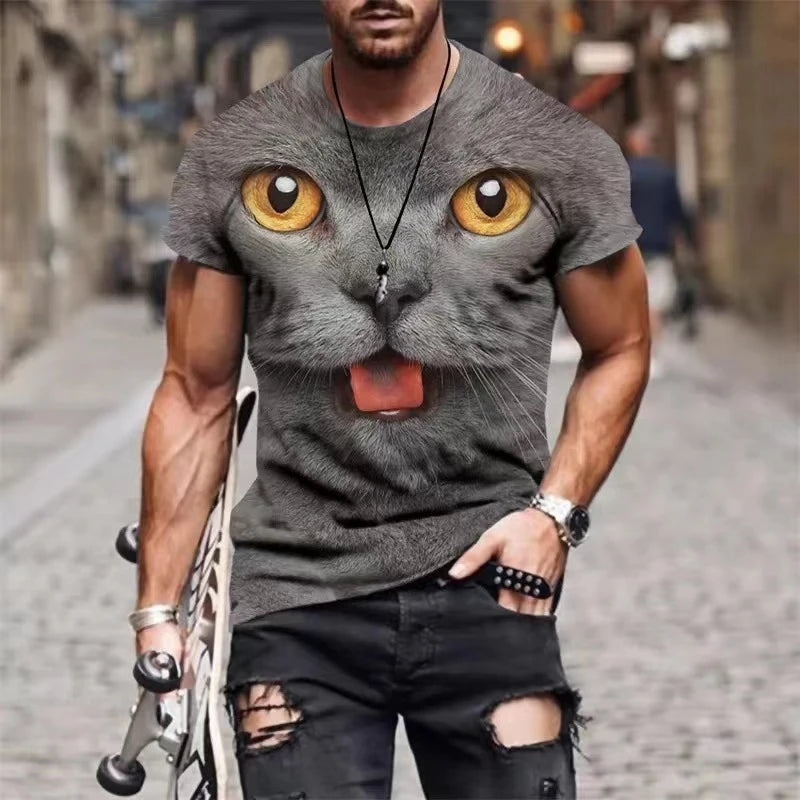 Cat 3D Printed Men's T-shirt Cute Animal Print Loose Short-sleeved Tee Tops Kids Women Fashion Simple Harajuku T Shirt Clothing