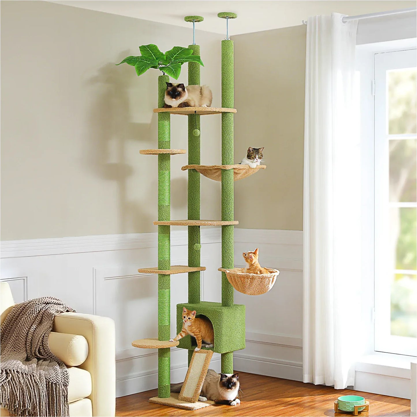 Floor-to-Ceiling Cat Tree – 7-Level Wooden Cat Tower with Hammocks, Condo & Sisal Scratching Posts