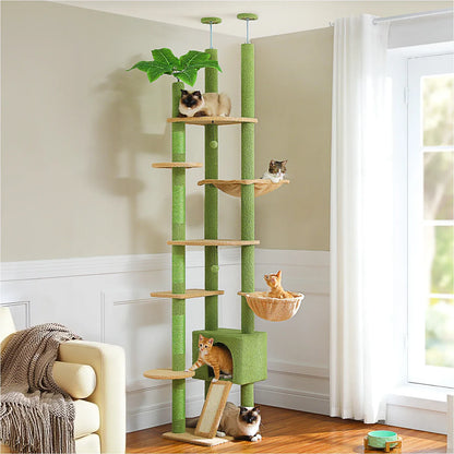 Floor-to-Ceiling Cat Tree – 7-Level Wooden Cat Tower with Hammocks, Condo & Sisal Scratching Posts
