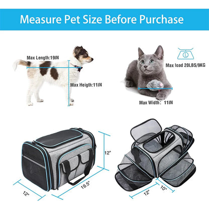 Airline-Approved Expandable Pet Carrier for Small Dogs & Cats – Soft-Sided Collapsible Travel Bag with 4-Way Access
