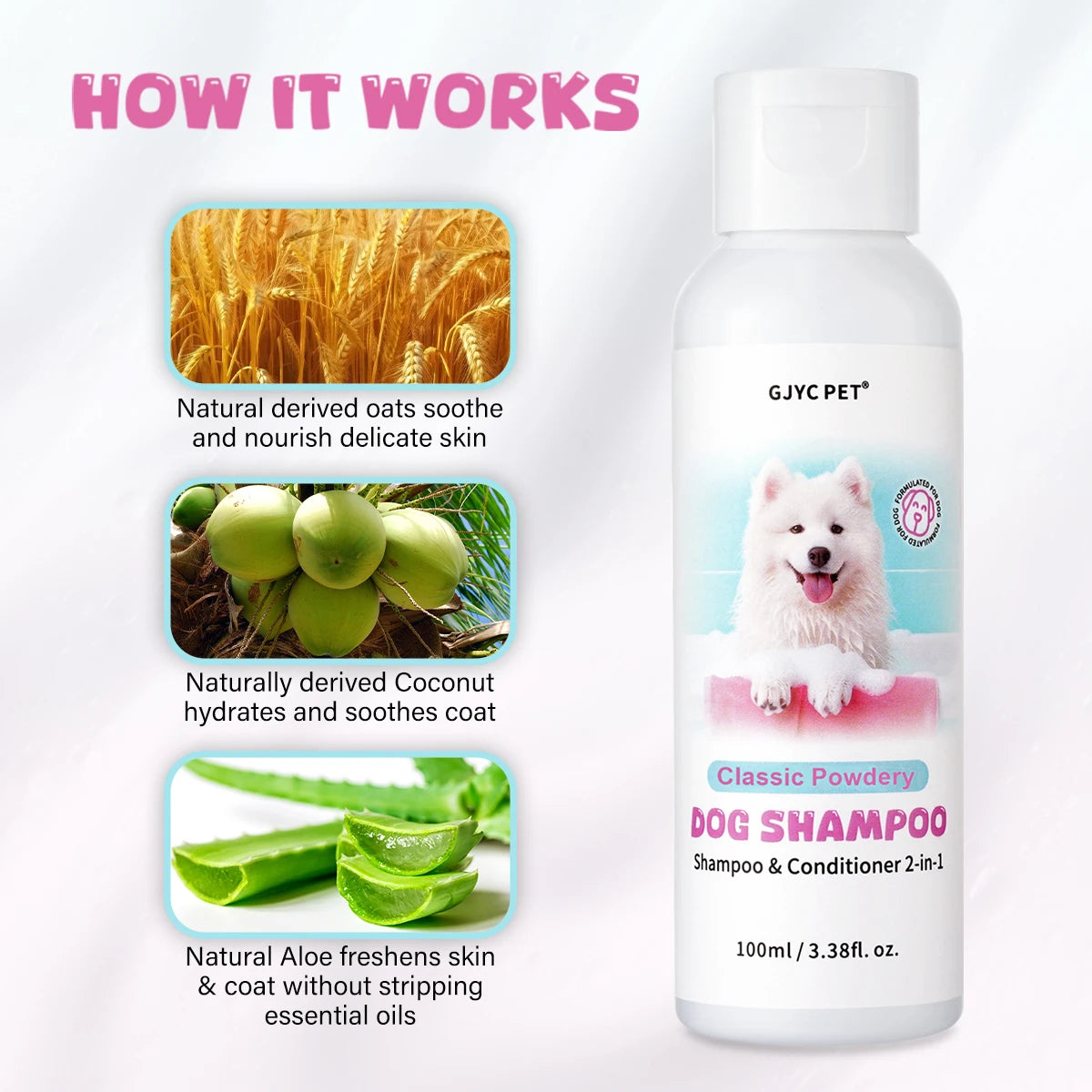 GJYC PET 2-In-1 Dog Shampoo Baby Powder Scent Gentle Hypoallergenic PH Balanced Cleansing For All Breeds