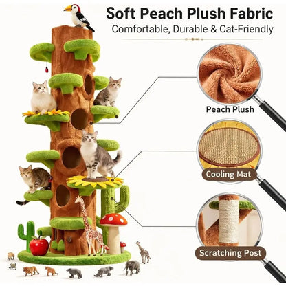 90-Inch Tall Luxury Cat Tree with Hiding Spots for Multiple Cats and Multi-Level Play