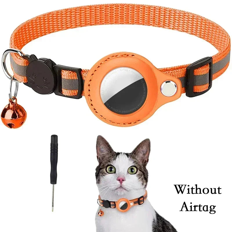 Reflective AirTag Cat Collar with Bell & Protective Case